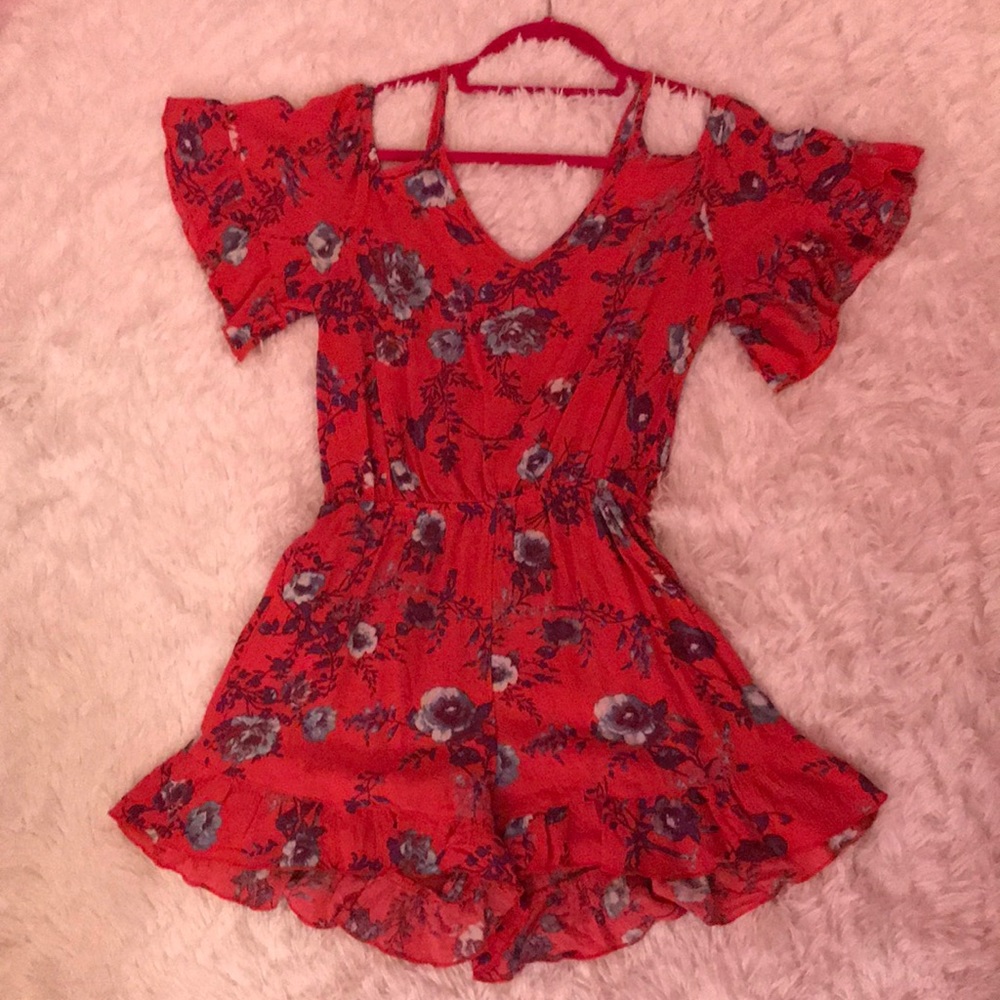 Pink Floral print shorts romper